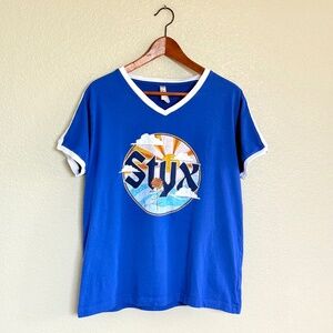 Rare STYX Concert Tour Ringer Style V-Neck Graphic Tee Women's Size XL